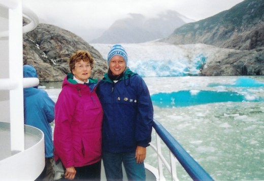 Mom and Laura with glacier