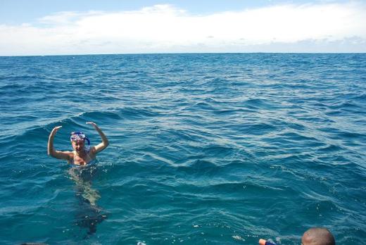 Indicating the size of the sea turtle I had seen while snorkeling.