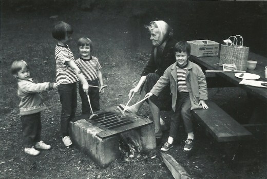 One of our picnics, taken in 1965.  From left are me, my sister Katy, my sister Rebecca, my grandmother and my sister Kris.