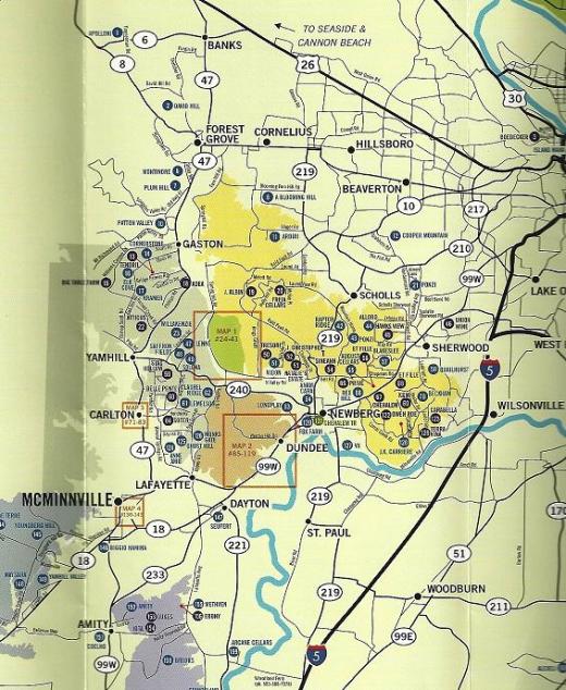 A map of the Oregon wine country