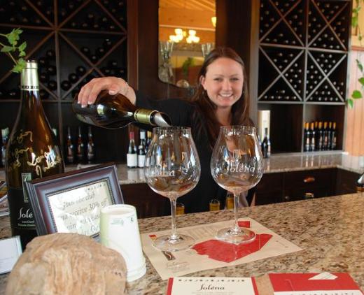 The pourer at Solena Vineyards