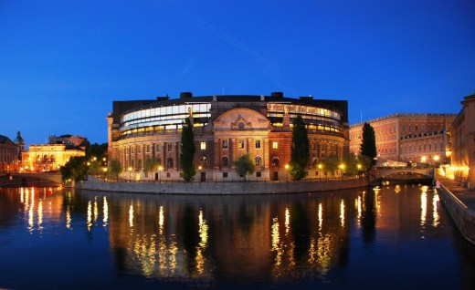 The Parliament House at night.
