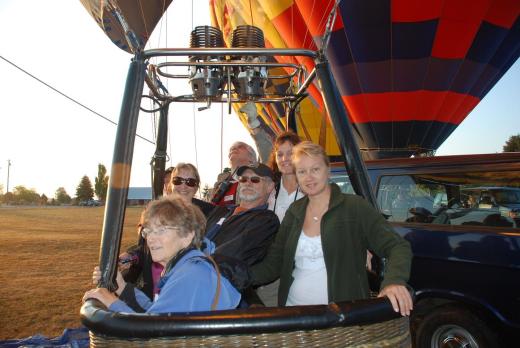 My mother, my two sisters, Joe, me, and pilot Chris, ready to go.