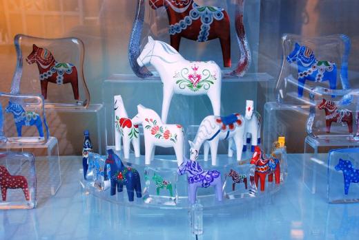 The shop window of Wooden Horse Museum Shop at Stortorget 14, Gamla Stan