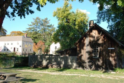 Exterior of the Dinsmoore shop where a barrel making demonstration was taking place.