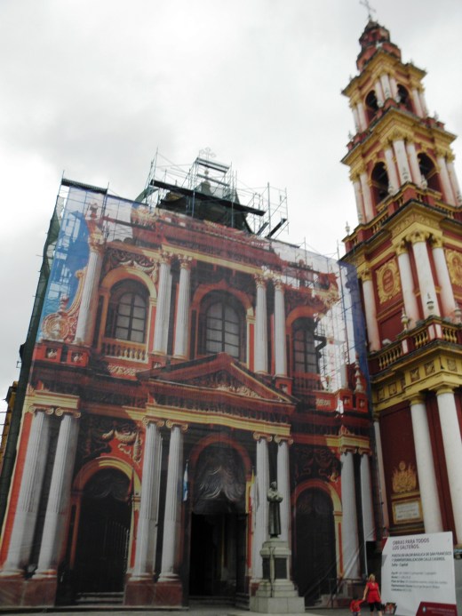 The exterior, under construction, of Iglesia y Convento San Francisco