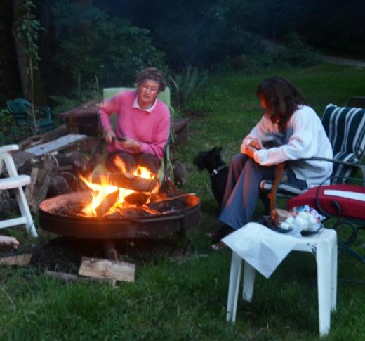 Preparing to make s'mores at the fire pit