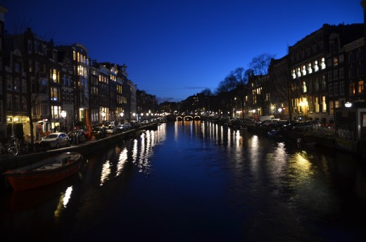 A canal just after sunset