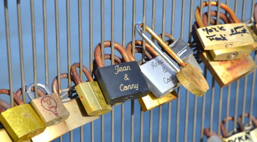 Engraved locks on the bridge