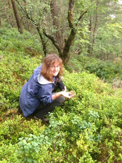 My sister picking wild blueberries