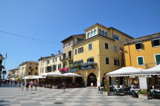 The main square in the lakeside town of Lizise