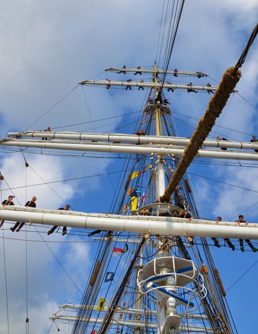 Kids in the rigging as we came into port