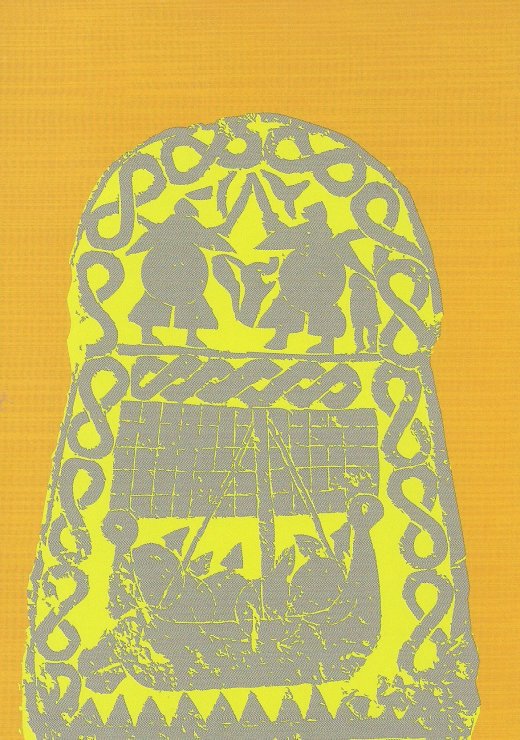 Danish artwork depicting a picture stone, or figure stone from the Scandinavian Viking Age.