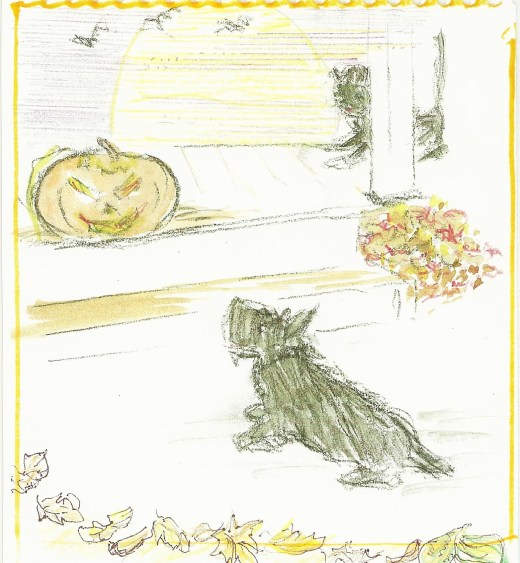 My mother's hand-drawn Halloween card for 2015