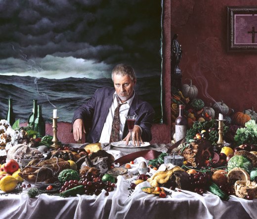 A more recent painting, Kent Bellows' self-portrait with Wine Glass, 2000