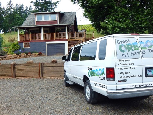 Purple Hands Winery Latchkey Vineyards tasting room and the Great Oregon Tour van