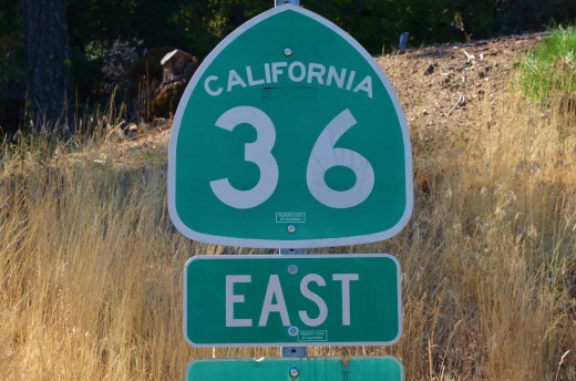 An awesome road for motorcycles, California 36. We rode from the western end to the intersection of 3 northbound.