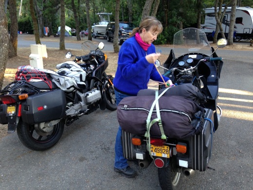 Packing up the bikes, early muster