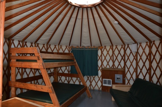 The yurt interior. We rented these for $40 per night.