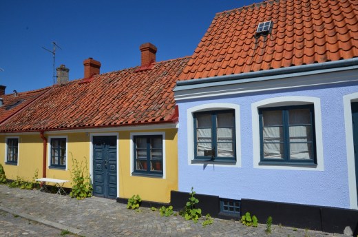 blue and yellow houses
