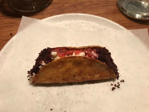 fresh cheese, rhubarb and black olives